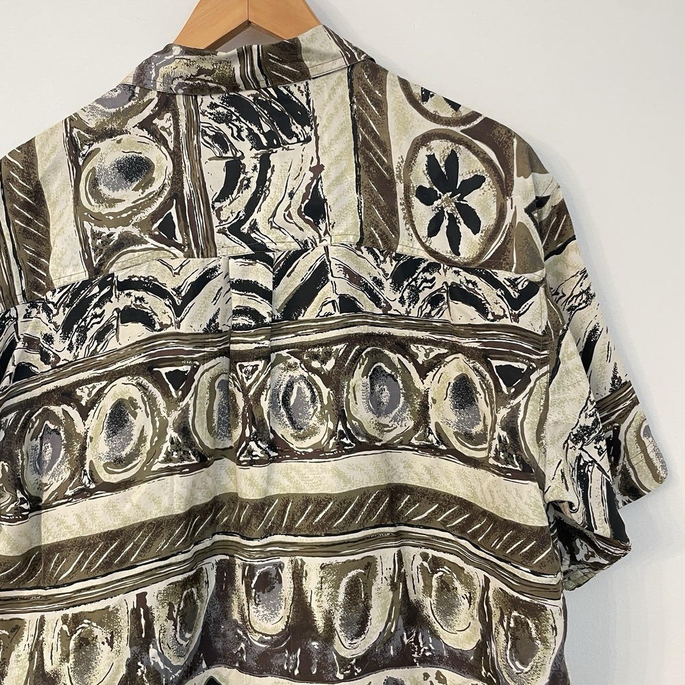 Vintage ON THE BRINK Silk Shirt Mens Medium Retro 90s Earthy Tribal Boho Grunge - Picture 12 of 14